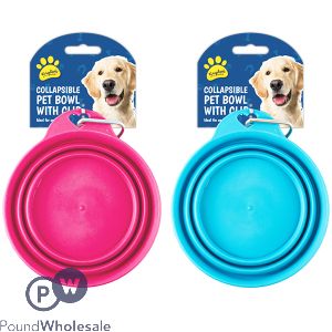 KINGDOM COLLAPSIBLE PET BOWL WITH CLIP 15CM ASSORTED COLOURS