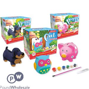 KIDS CREATE PAINT YOUR OWN MONEY BOX 3 ASSORTED DESIGNS