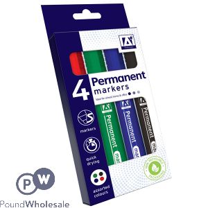 PERMANENT MARKERS ASSORTED COLOURS 4 PACK