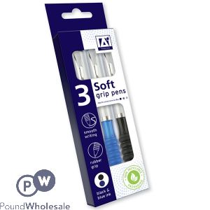 SOFT GRIP PENS ASSORTED COLOURS 3 PACK