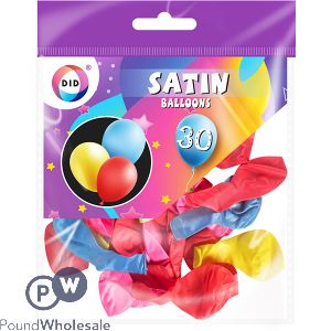 DID Satin Balloons Assorted Colours 30 Pack