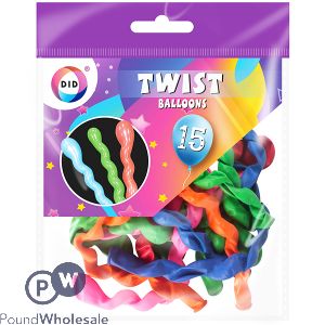 DID Twist Balloons Assorted Colours 15 Pack