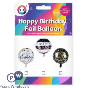 DID Giant Happy Birthday Foil Balloon 45cm Assorted