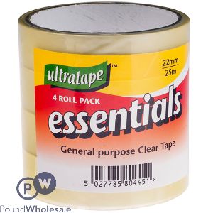 Ultratape General Purpose Clear Tape 4 Pack 22mm X 25m