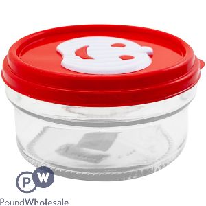 Smiley Face Round Glass Storage Jar With Lid 415ml