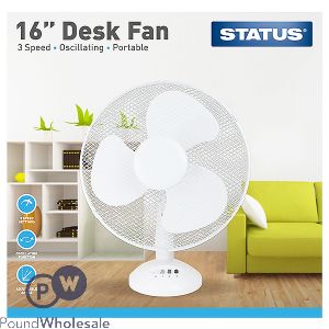 STATUS OSCILLATING 3 SPEED DESK FAN 16&quot;