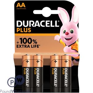 DURACELL PLUS 100% EXTRA LIFE LR6/MN1500 1.5V AA BATTERIES 4 PACK