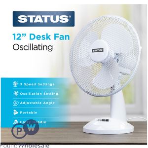 Status Oscillating 12" White Desk Fan