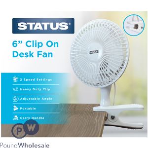 Status 6" White Clip On Fan