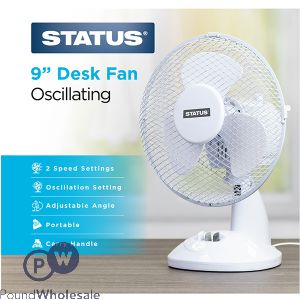 Status 9" Two-speed Oscillating White Desk Fan 