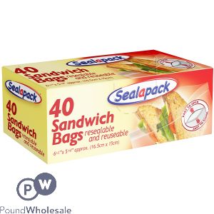 SEALAPACK RESEALABLE SANDWICH BAGS 16.5CM X 15CM 40PC