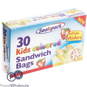 SEALAPACK KIDS COLOURED SANDWICH BAGS 30 PACK