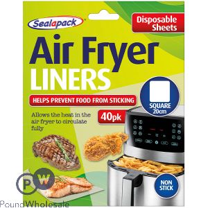 SEALAPACK DISPOSABLE NON-STICK SQUARE AIR FRYER LINERS 20CM 40 PACK