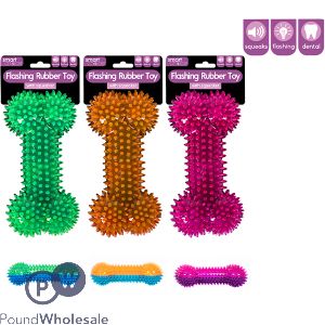 Smart Choice Flashing Squeaky Rubber Spiky Bone Dog Toy Assorted Colours