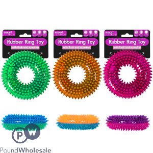 Smart Choice Flashing Squeaky Rubber Spiky Ring Dog Toy Assorted Colours