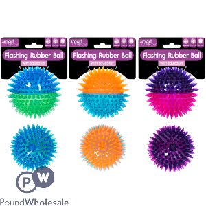 Smart Choice Flashing Squeaky Rubber Spiky Ball Dog Toy Assorted Colours