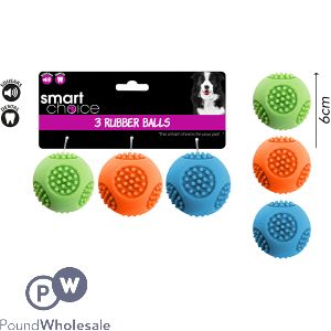 SMART CHOICE ASSORTED COLOUR SQUEAKY RUBBER BALLS 3 PACK