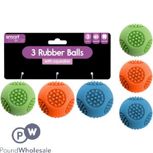 Smart Choice Assorted Colour Squeaky Rubber Balls 3 Pack
