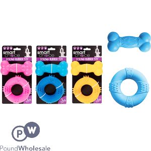 Smart Choice Strong Rubber Ring & Bone Dog Toy 2pc Assorted Colours