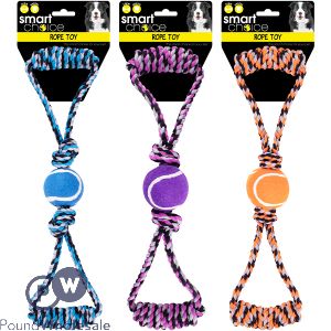 Smart Choice Tennis Ball Rope Tug Dog Toy 42cm Assorted Colours