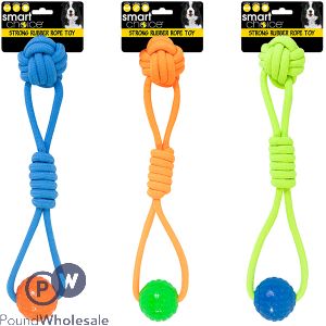 Smart Choice Rubber Ball & Rope Dog Toy 40cm Assorted Colours