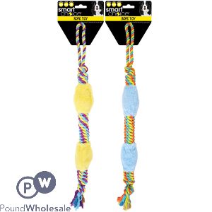Smart Choice Large Squeaky Rope & Fur Dog Tug Toy 73cm Assorted Colours