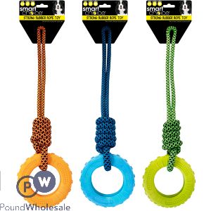 SMART CHOICE RUBBER RING ROPE DOG TUG TOY 48CM ASSORTED COLOURS