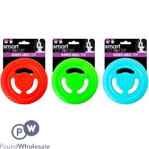 Smart Choice Squeaky Rubber Wheel Dog Toy 16cm Assorted Colours