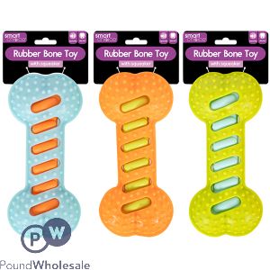 Smart Choice Squeaky Rubber Bone Dog Toy 19cm Assorted Colours