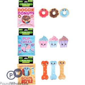 Smart Choice Treat-Hiding Plush Snack Squeaky Dog Toys 3 Pack Assorted