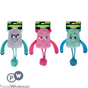 Smart Choice Squeaky Crinkle Plush Rope Monster Dog Toys Assorted