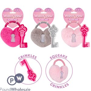 Smart Choice Squeaky Plush &amp; Rope Heart Padlock Dog Toy 2pc Assorted Colours