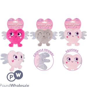 Smart Choice Squeaky Crinkle Plush Love Heart Dog Toy Assorted