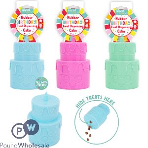 Smart Choice Rubber Treat Dispensing Birthday Cake Dog Toy 14cm Assorted Colours