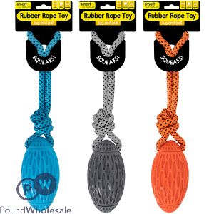 Smart Choice Squeaky Rubber Rope Rugby Ball Dog Toy 41cm Assorted Colours