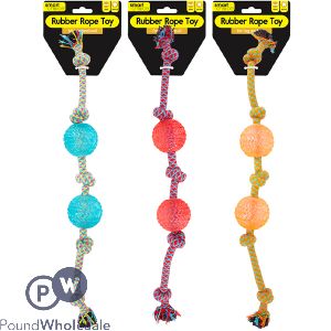 Smart Choice Rubber Ball & Rope Dog Toy 59cm Assorted Colours
