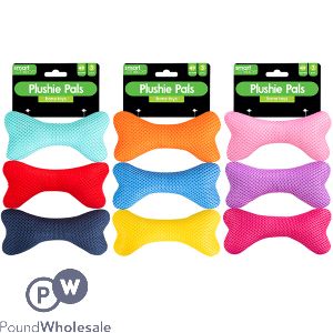 Smart Choice Squeaky Plush Mesh Bone Dog Toy 14cm 3 Pack Assorted Colours