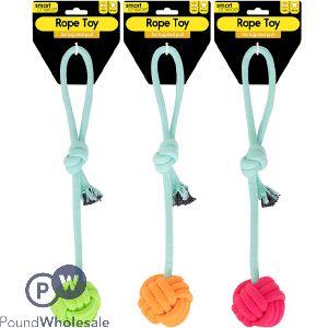 Smart Choice Handle & Knot Rope Ball Dog Toy 40cm Assorted Colours