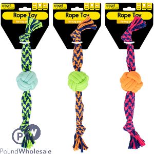 Smart Choice Squeaky Knotted Rope Ball Dog Toy 40cm Assorted Colours