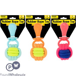 Smart Choice Rubber & Rope Knot Ball Dog Toy 15cm Assorted Colours