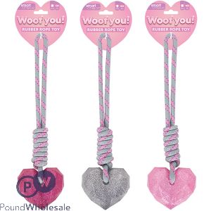 Smart Choice Rubber Rope Glitter Heart Dog Toy 42cm Assorted Colours