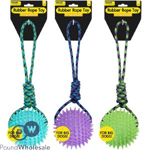 Smart Choice Large Rubber Ball & Rope Dog Toy 40cm Assorted Colours