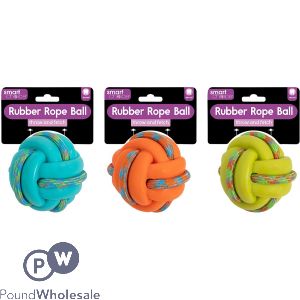 Smart Choice Rubber & Rope Ball Dog Toy 9.5cm Assorted Colours