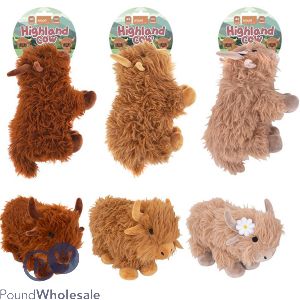 Smart Choice Squeaky Plush Highland Cow Dog Toy 27cm Assorted Colours