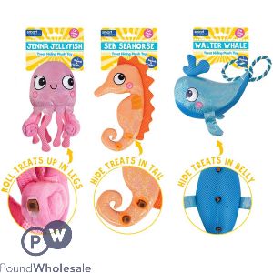 Smart Choice Squeaky Summer Plush Treat Hiding Sea Animal Dog Toy Assorted