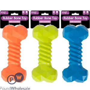 Smart Choice Squeaky Rubber Geo Bone Dog Toy 20cm Assorted Colours