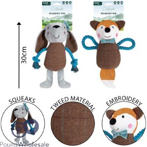 Smart Choice Squeaky Plush & Rope Tweed Rabbit & Fox Dog Toy 30cm Assorted