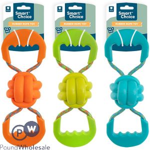 Smart Choice Rubber & Rope Pull Dog Toy 27cm Assorted Colours