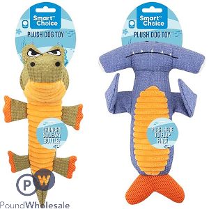 Smart Choice Squeaky Tough Plush Shark & Crocodile Dog Toy 40cm Assorted