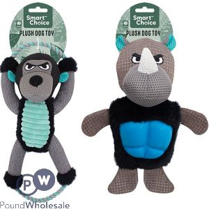 Smart Choice Tough Squeaky Plush Rhino & Gorilla Dog Toy 40cm Assorted